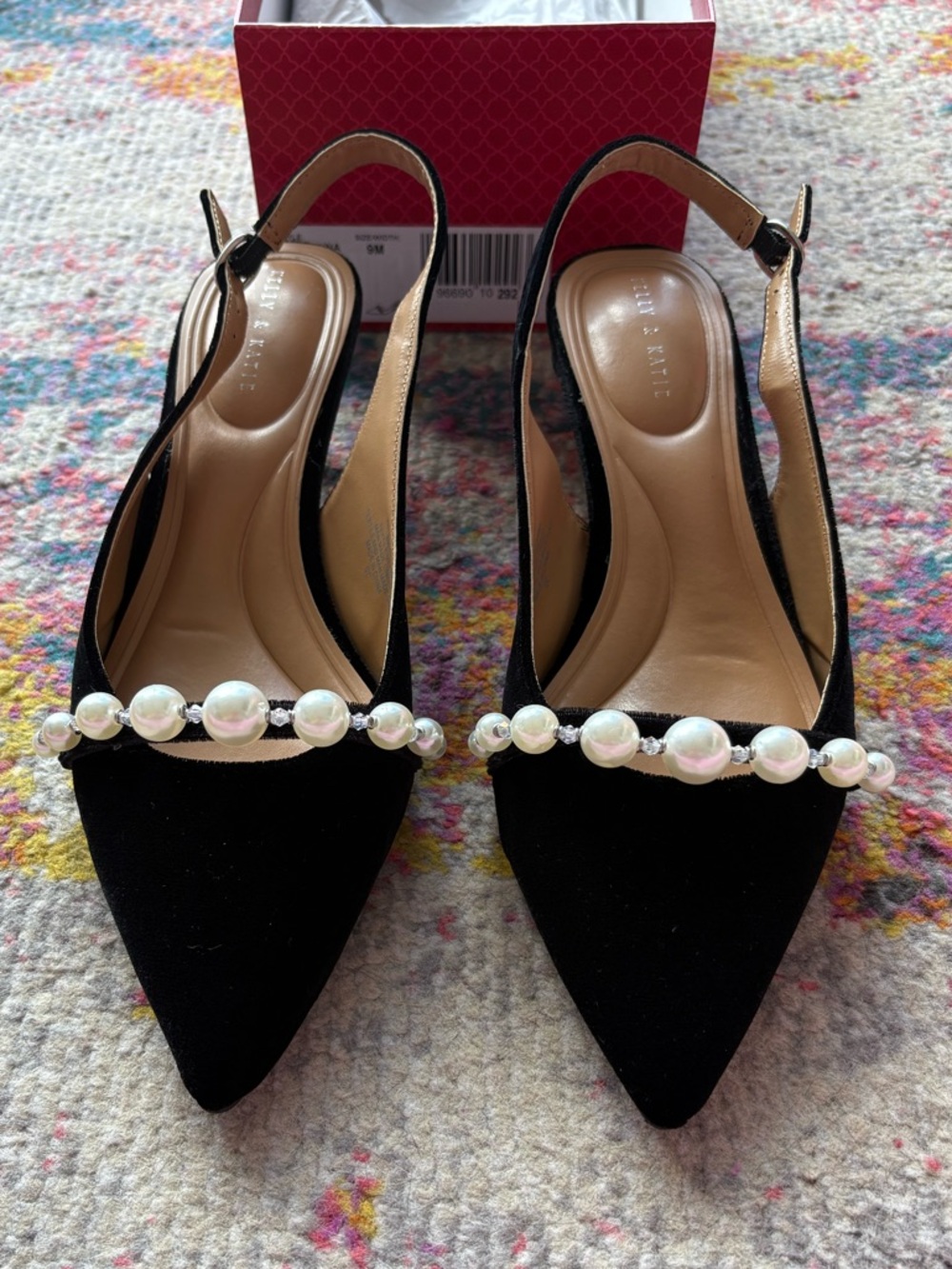 Kelly & Katie Black Pearl-Embellished Slingback Mules